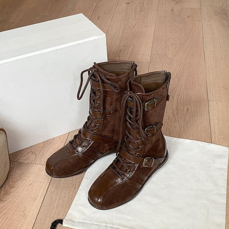 Versatile soft-soled buckle lace-up boots
