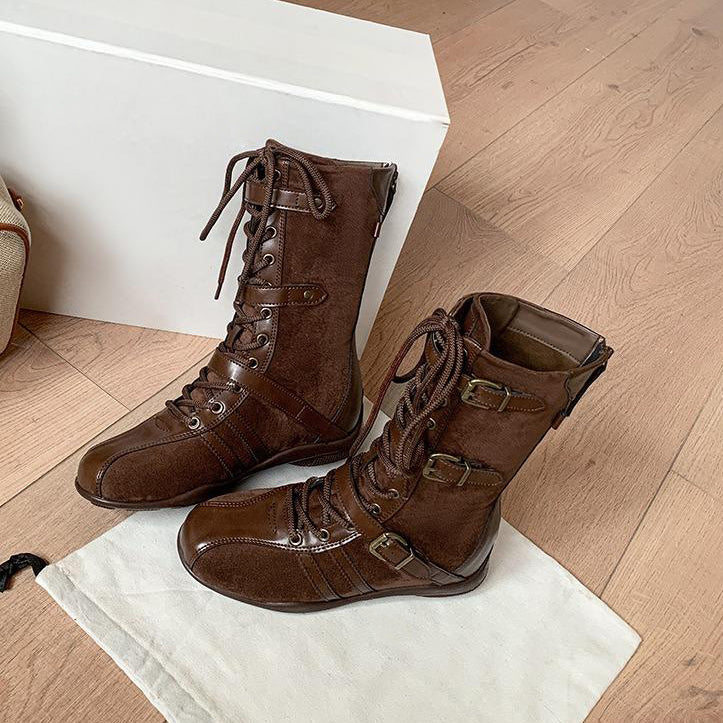 Versatile soft-soled buckle lace-up boots