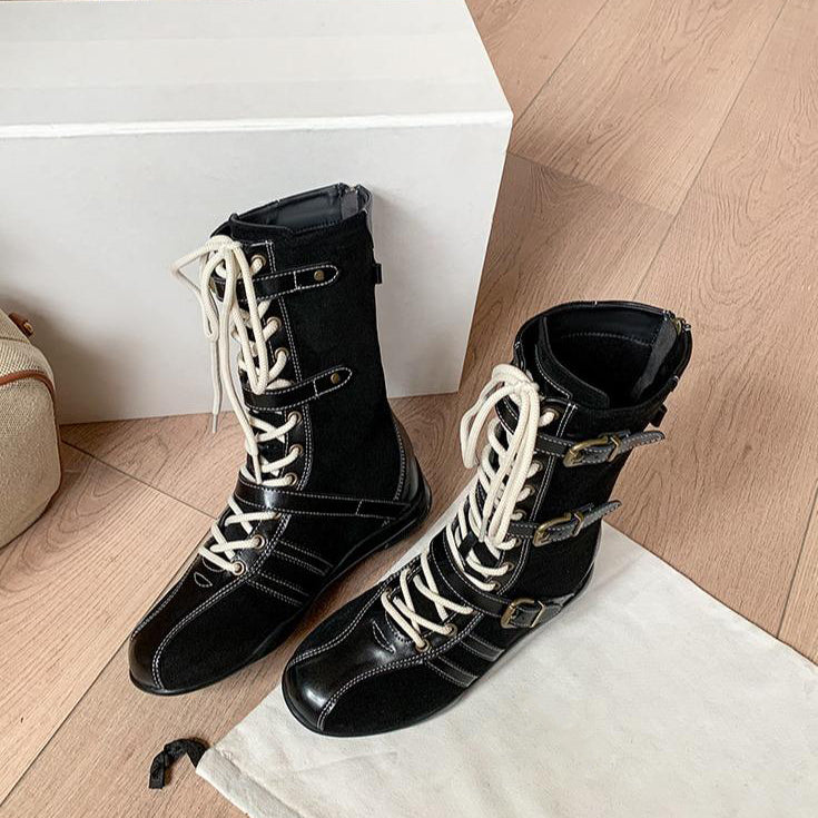 Versatile soft-soled buckle lace-up boots