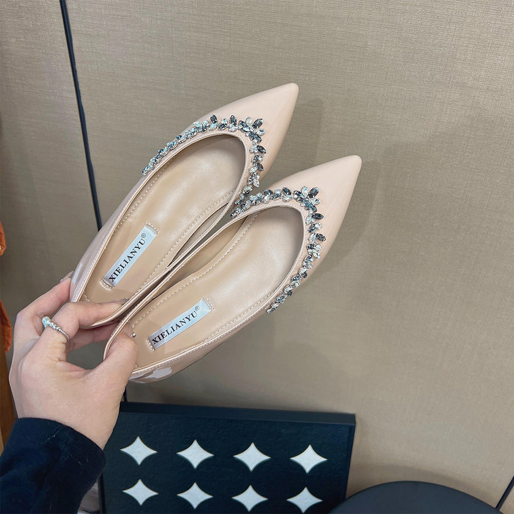 Rhinestone floral shiny height-increasing casual shoes