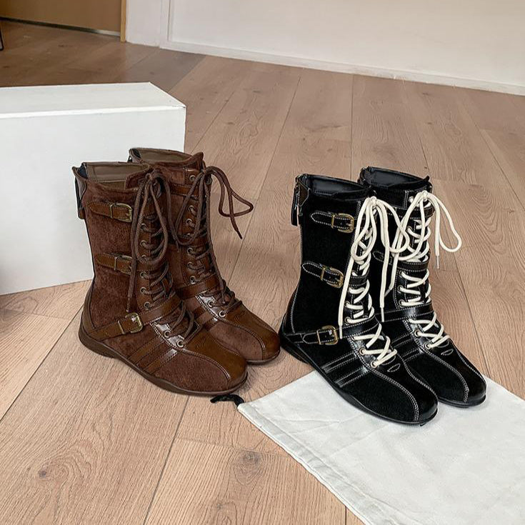 Versatile soft-soled buckle lace-up boots