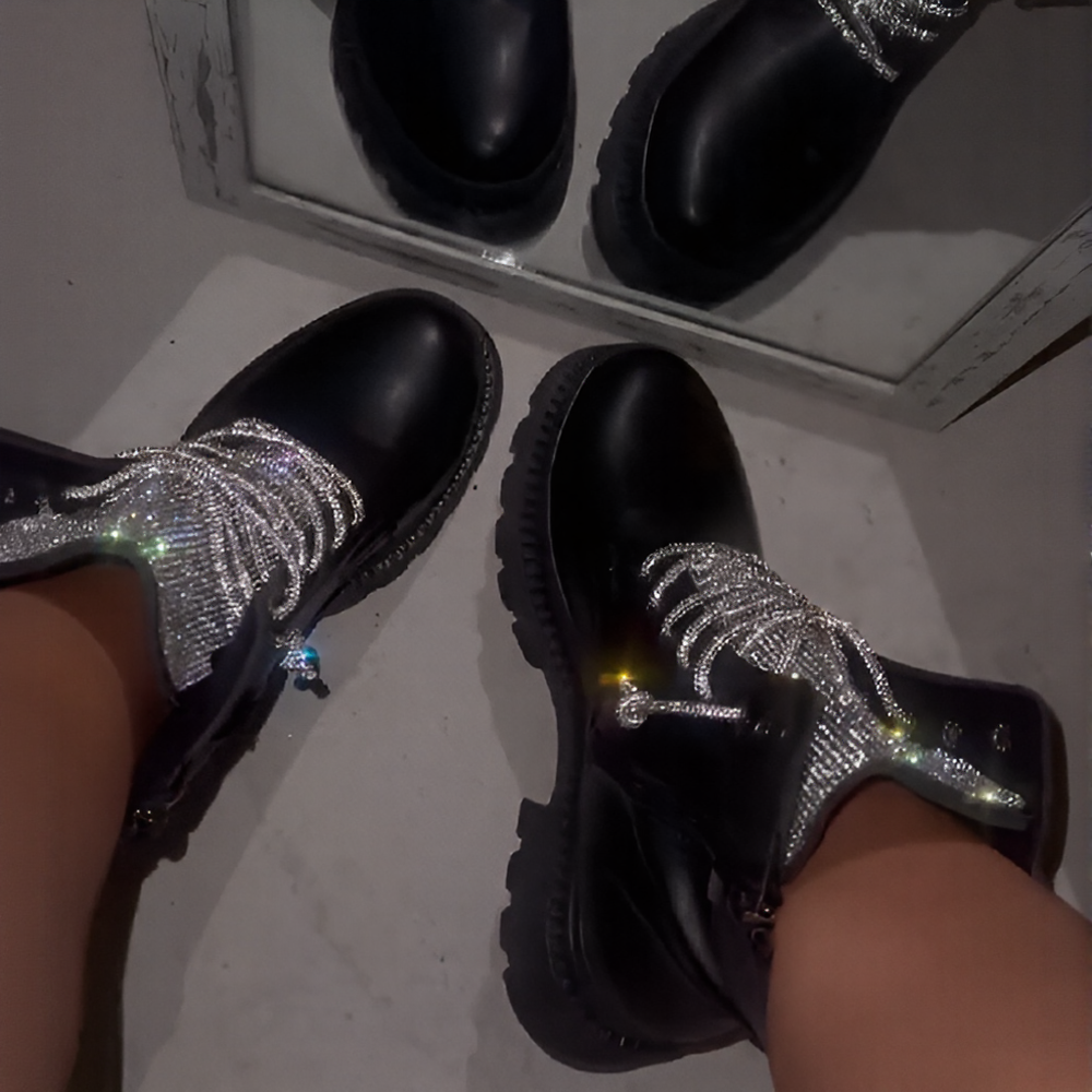 Gorgeous rhinestone black Martin boots
