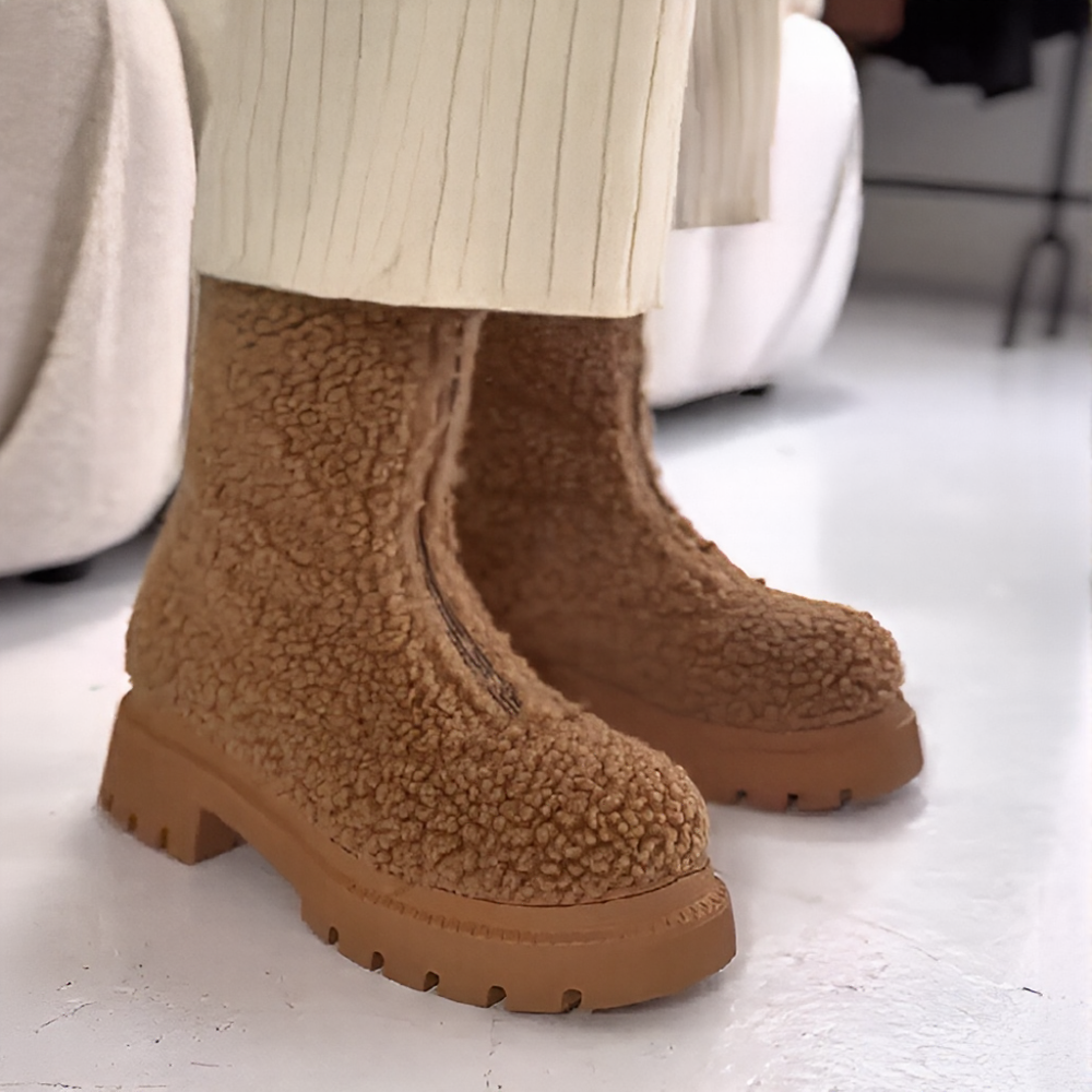 Grain fleece front zipper Martin boots
