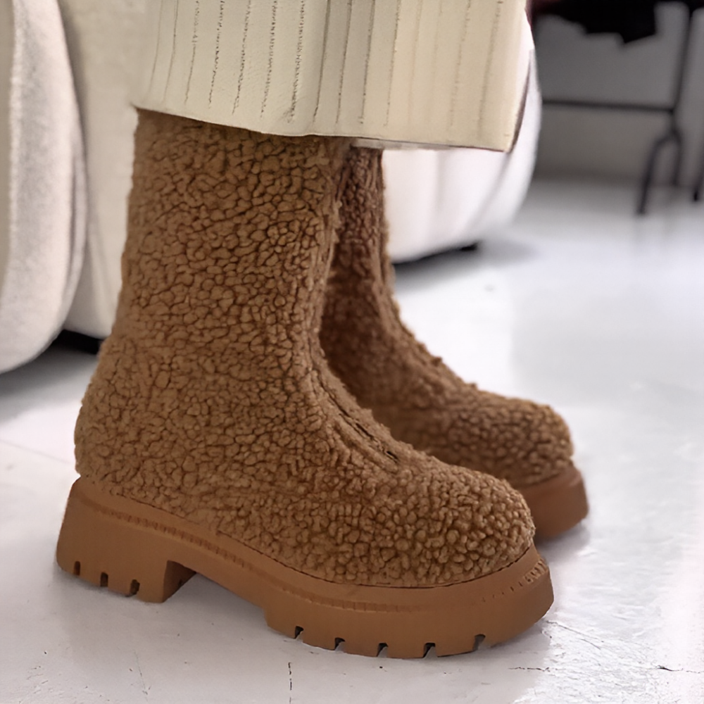 Grain fleece front zipper Martin boots