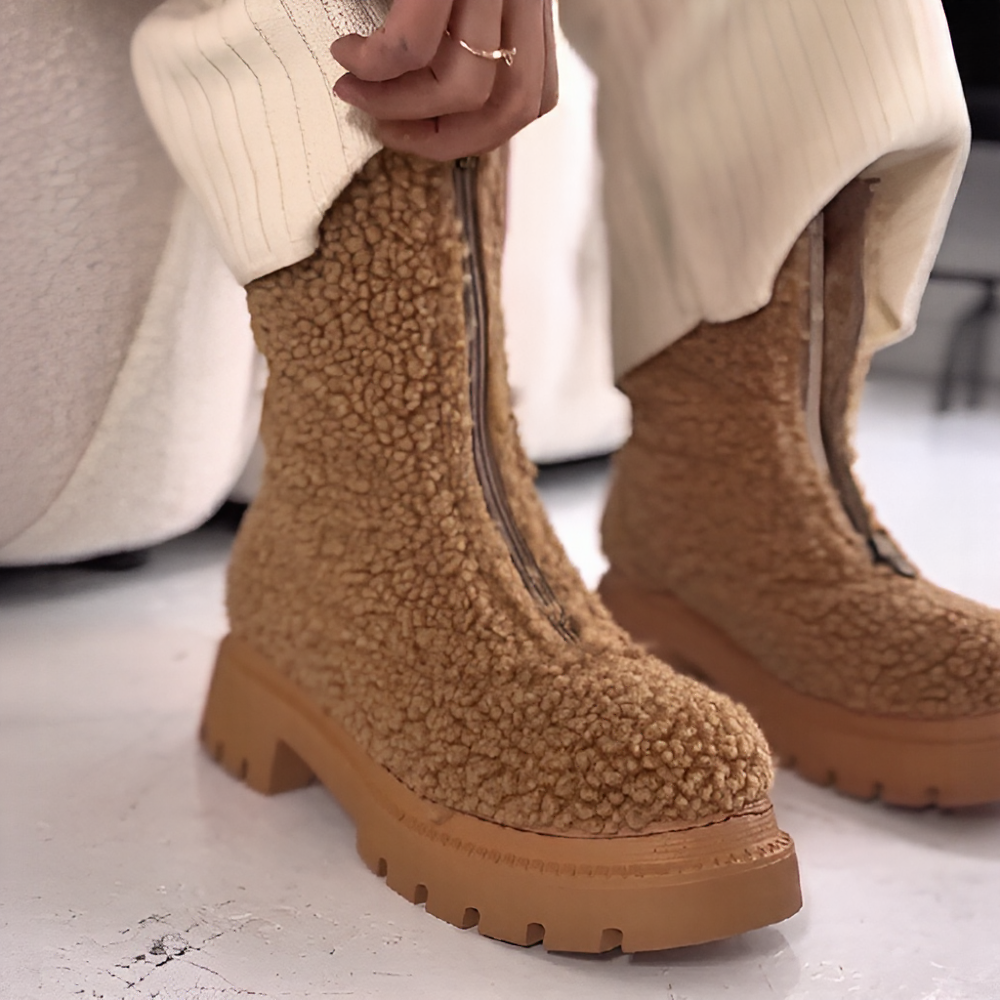 Grain fleece front zipper Martin boots