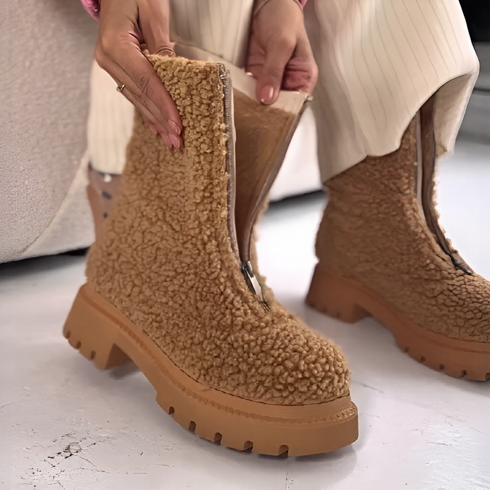 Grain fleece front zipper Martin boots