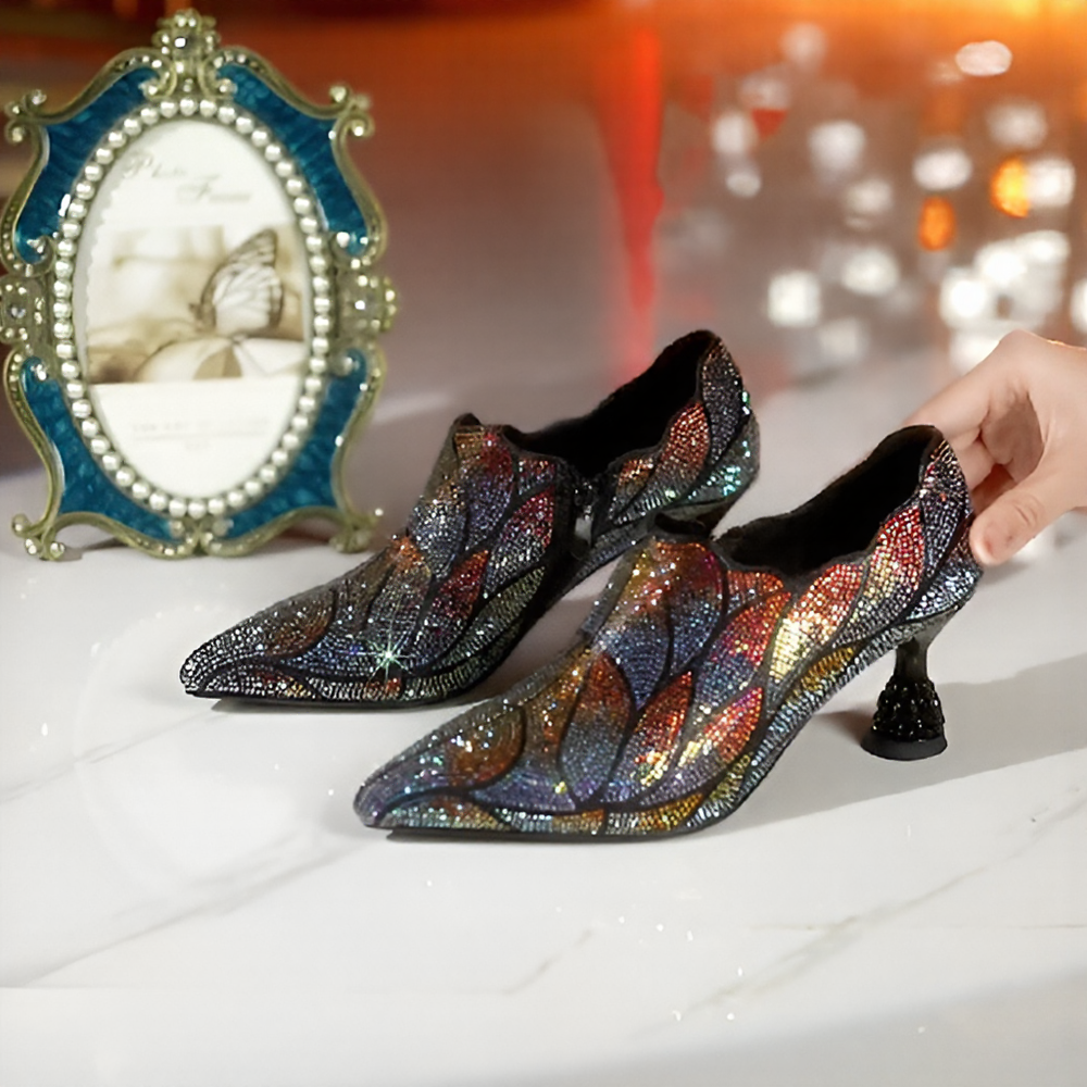 Gorgeous colorful rhinestone high heels