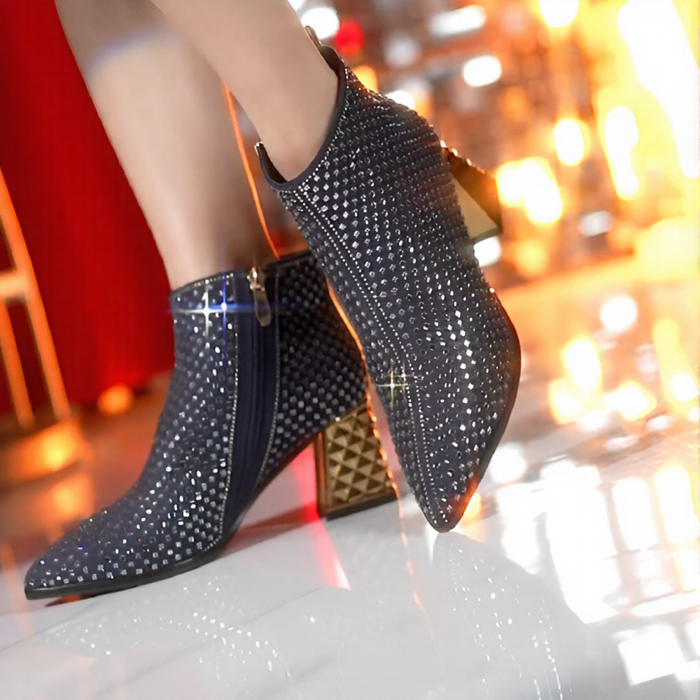 Cube rhinestone sparkling high-heeled boots