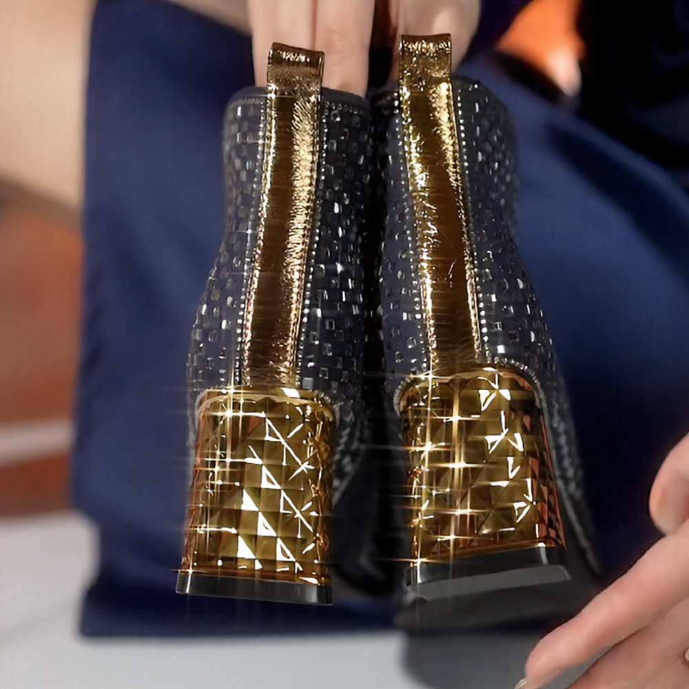 Cube rhinestone sparkling high-heeled boots