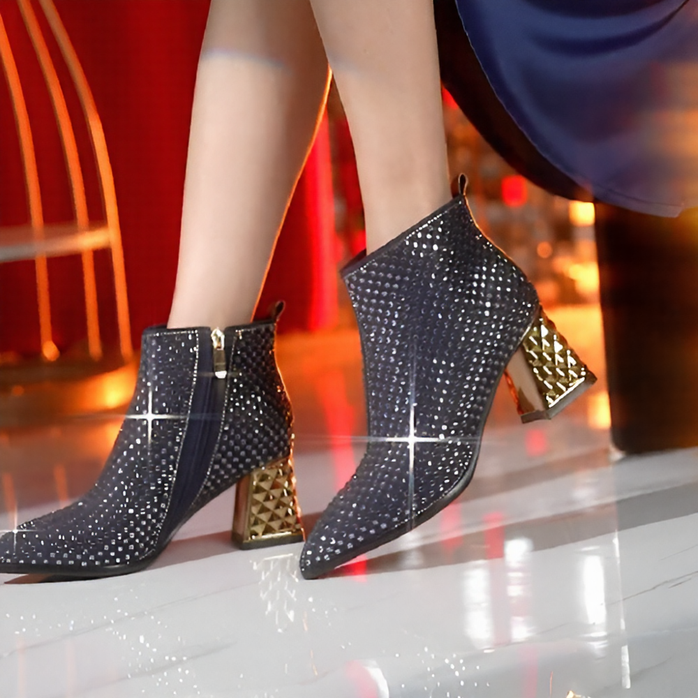 Cube rhinestone sparkling high-heeled boots