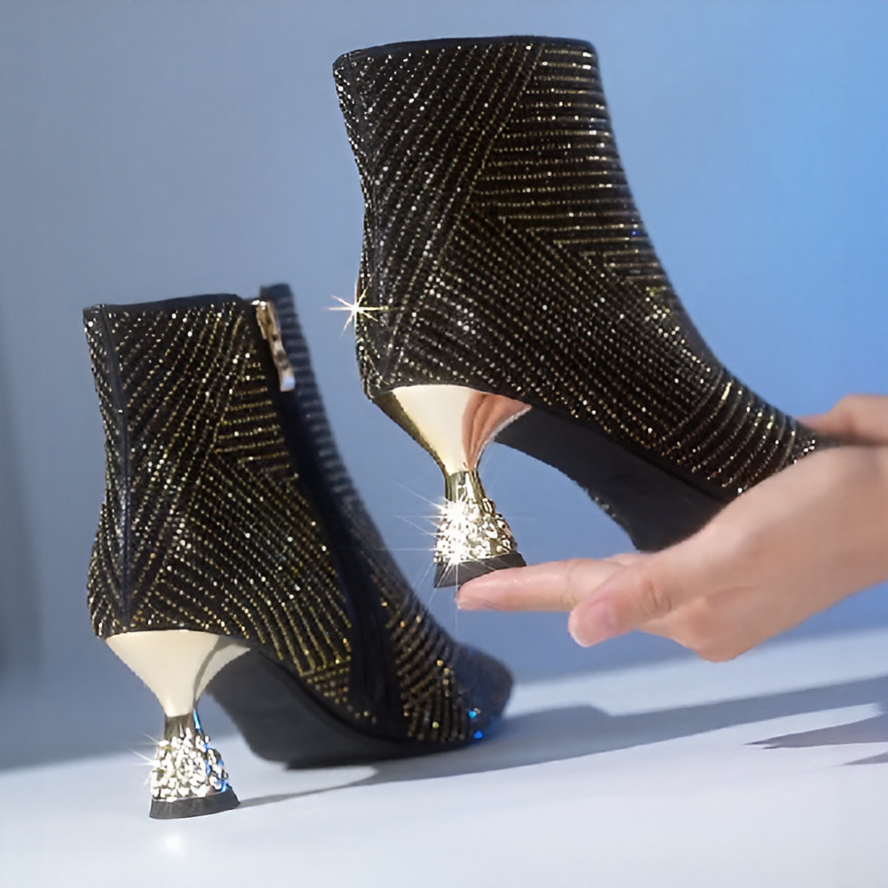 Gorgeous rhinestone elegant high-heeled boots