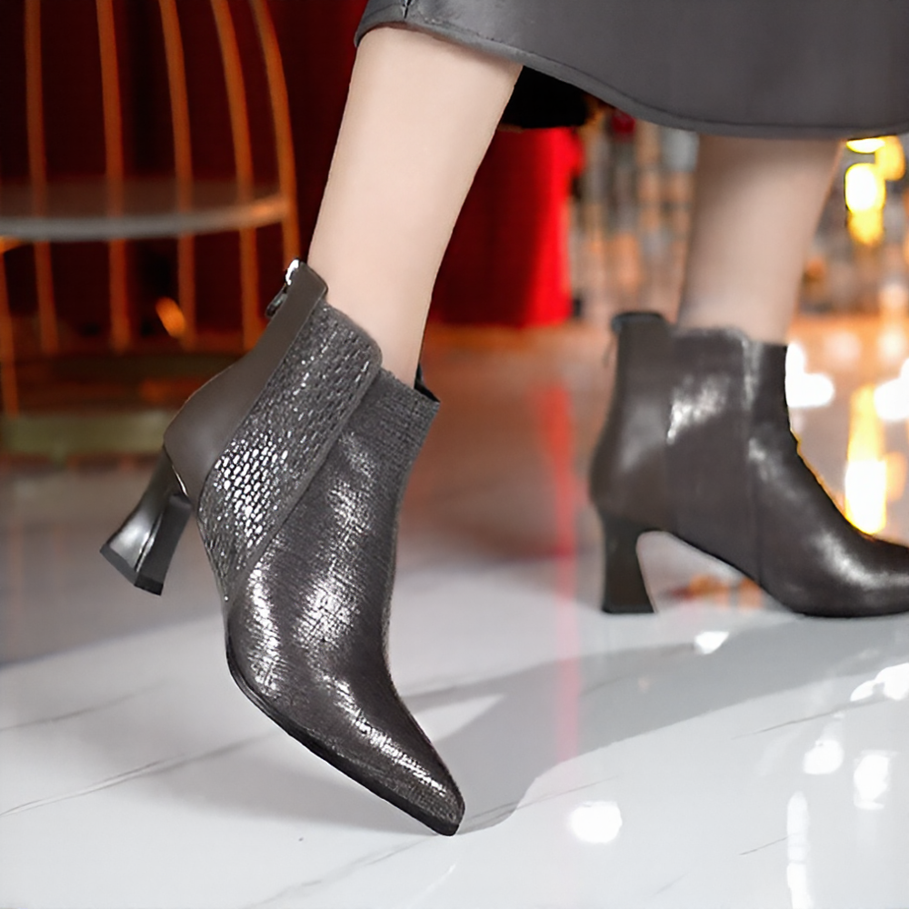 Elegant cubic rhinestone patchwork boots
