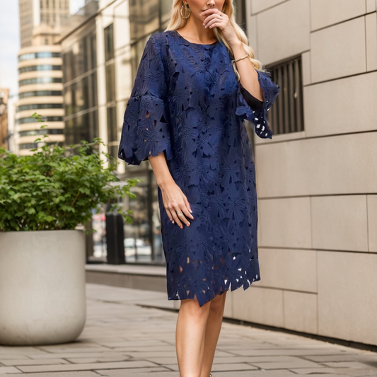 Cute Navy Blue Hollow Midi Dress