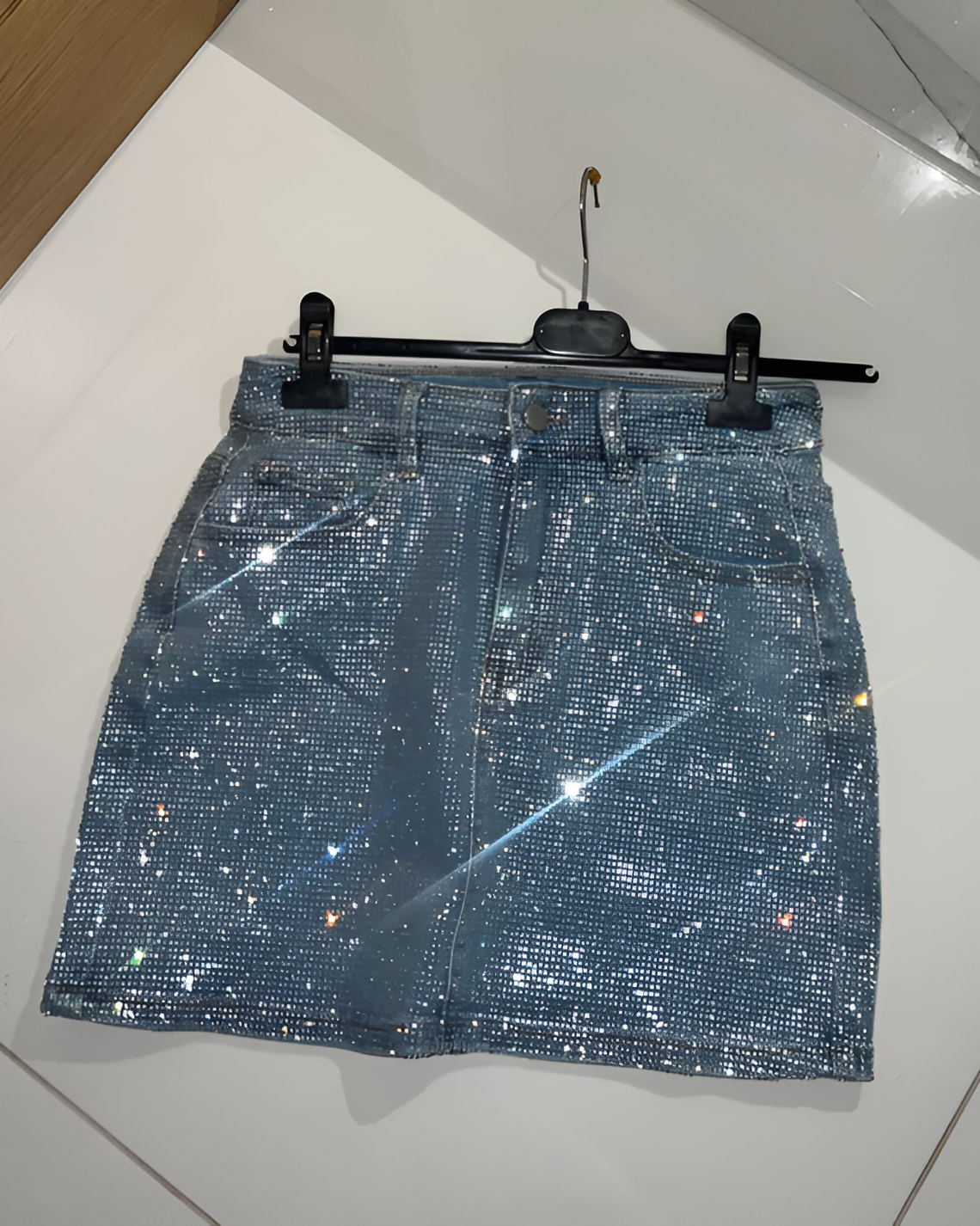 Rhinestone sparkling denim mini skirt