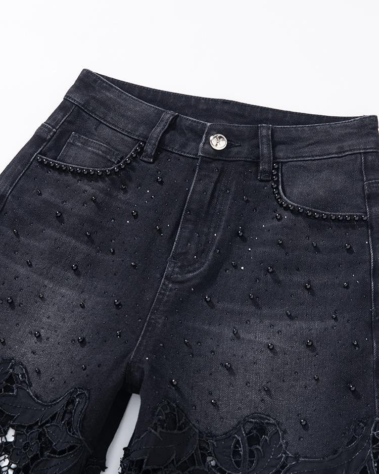 Black hollow lace jeans