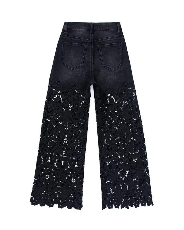 Black hollow lace jeans