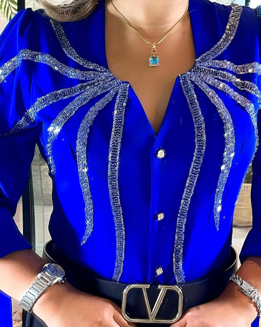 Sequined Spider Puff Sleeve Top