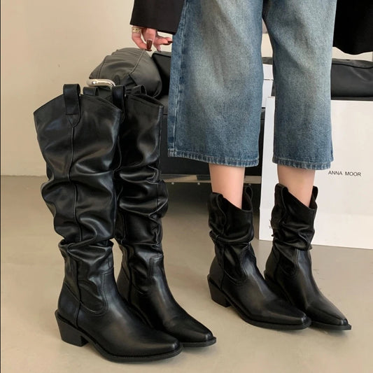 Folding casual leather boots