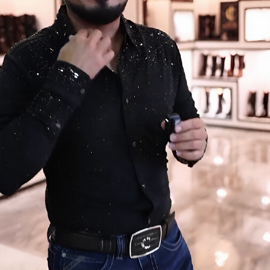 Cubic rhinestones sparkle high-end shirt