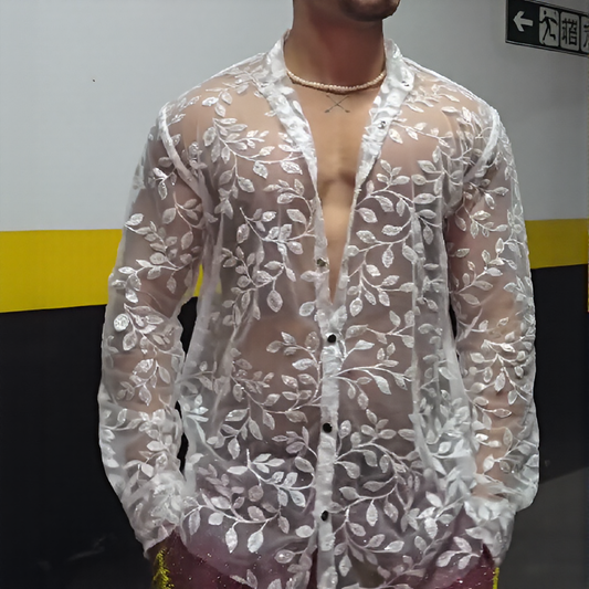 Glitter Leaf and Vines Transparent Shirt