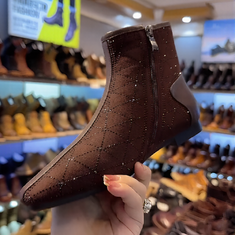 Elegant rhinestone pointed suede boots