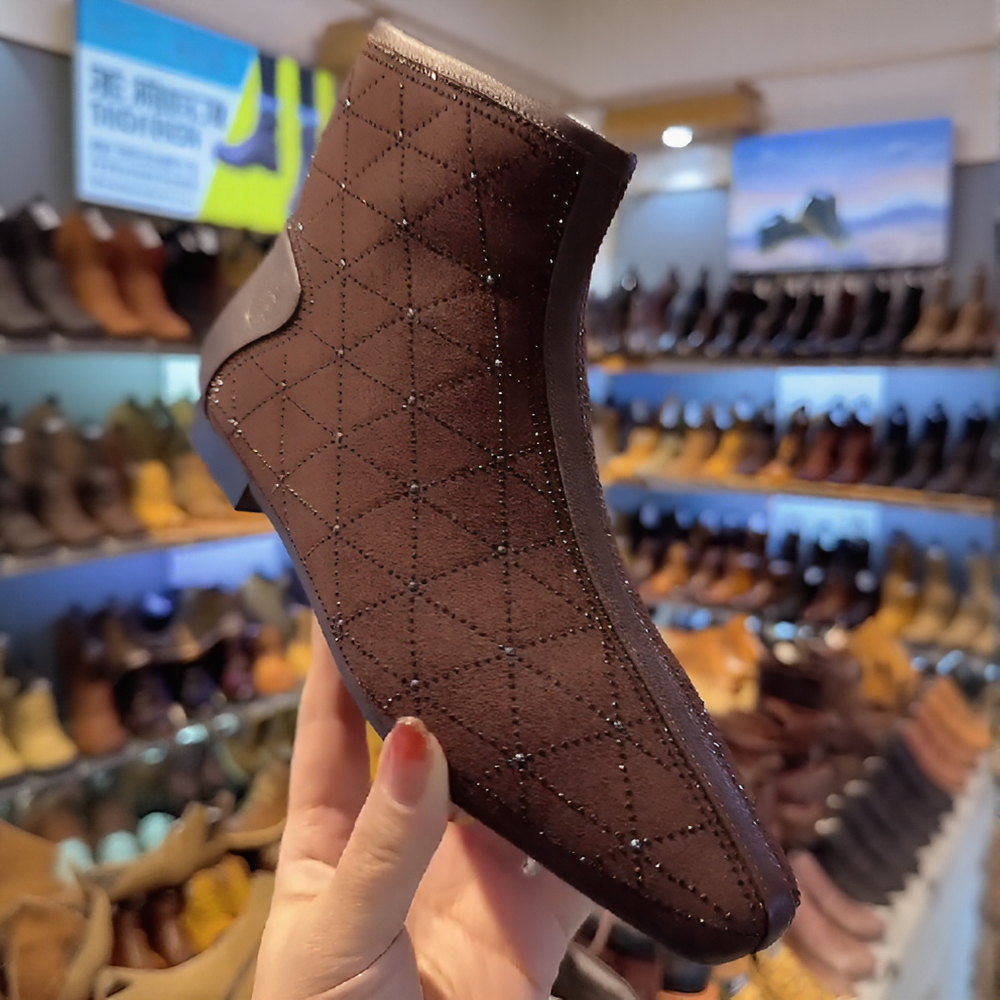 Elegant rhinestone pointed suede boots