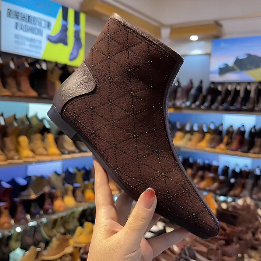 Elegant rhinestone pointed suede boots