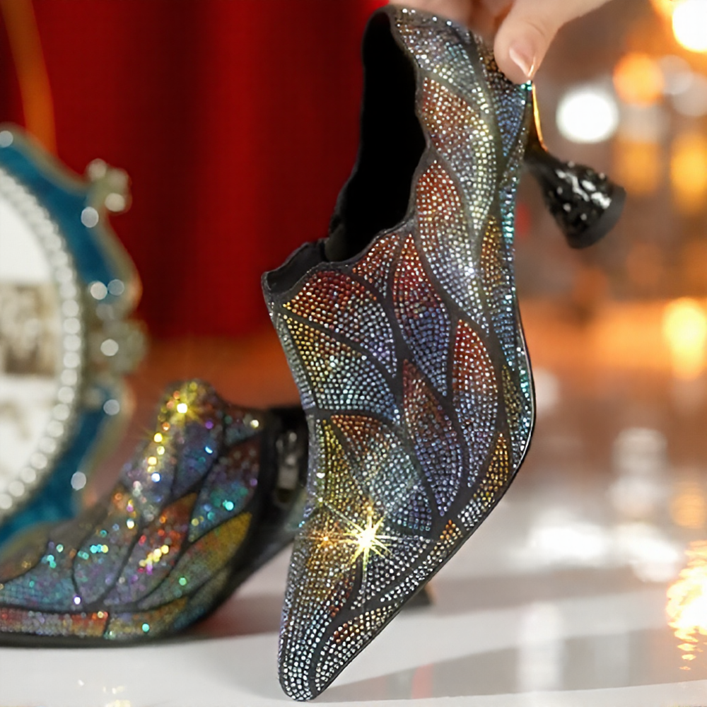 Gorgeous colorful rhinestone high heels