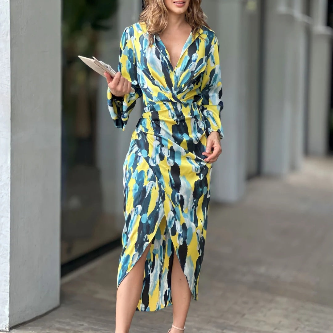 High-waisted Long-sleeved Irregular Mid-length Shirt Dress