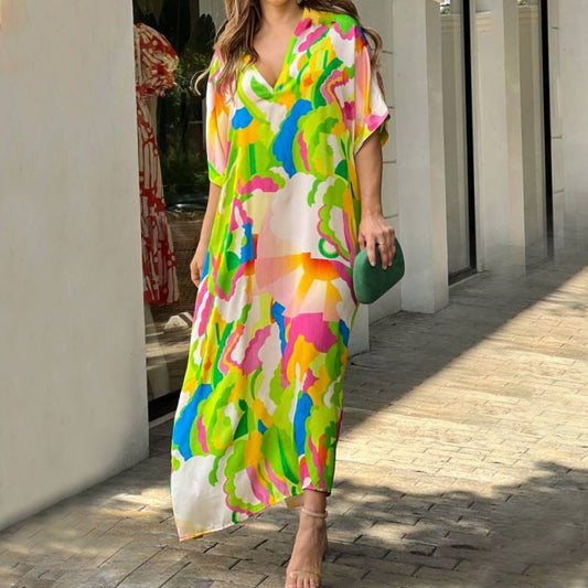 Painted Print Short-Sleeve Dress