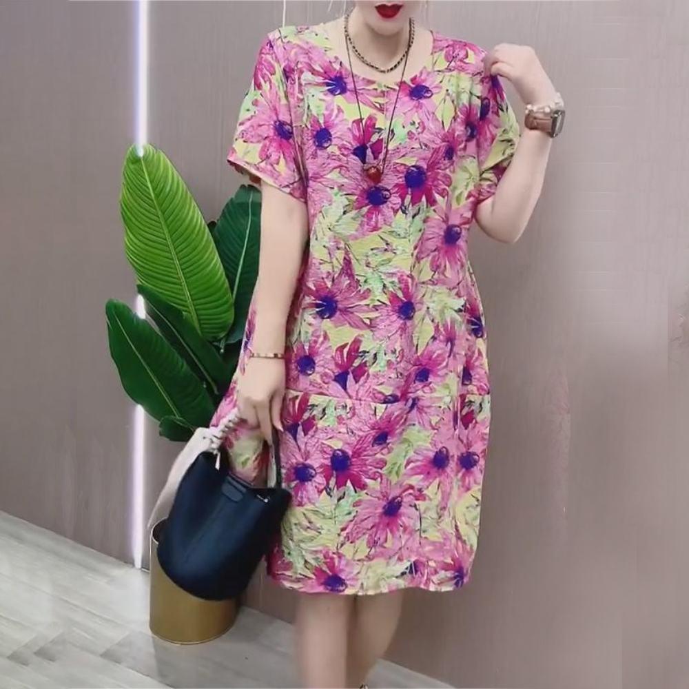 Pink Flowers Printed Midi Dress