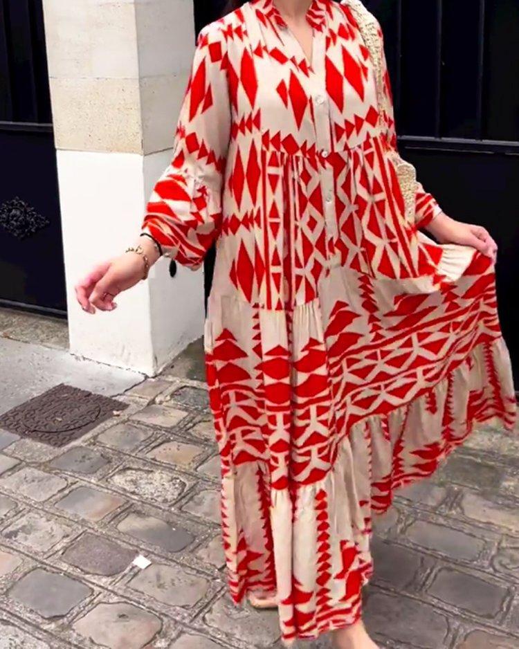 Long Sleeve Printed Shirt Dress