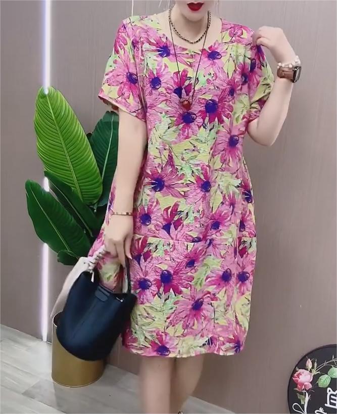 Pink Flowers Printed Midi Dress