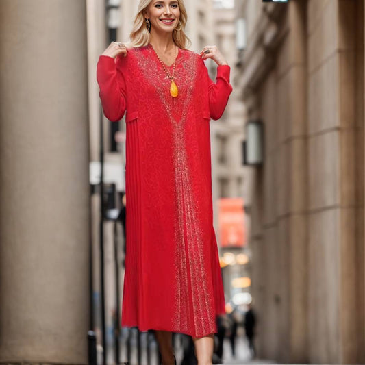 Elegant Red Rhinestone Maxi Dress