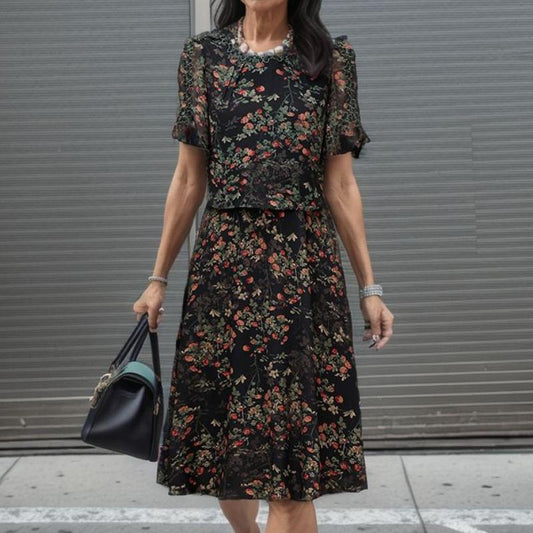 Summer Round Neck Short Sleeve Floral Dress